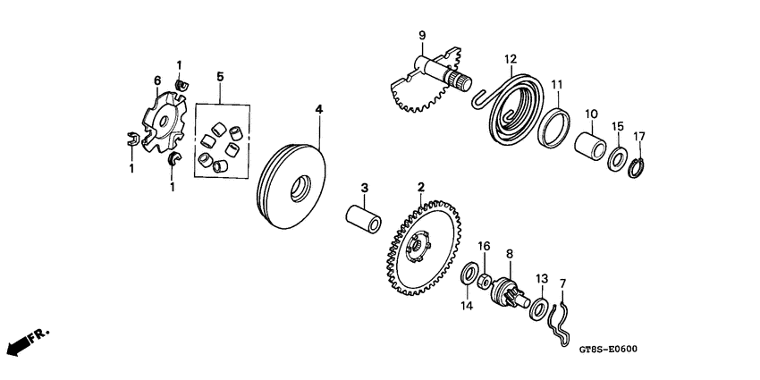 Drive face/kick starter spindle