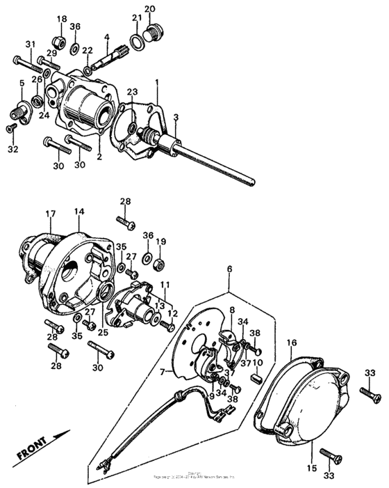 Tachometer gear box + points base + points