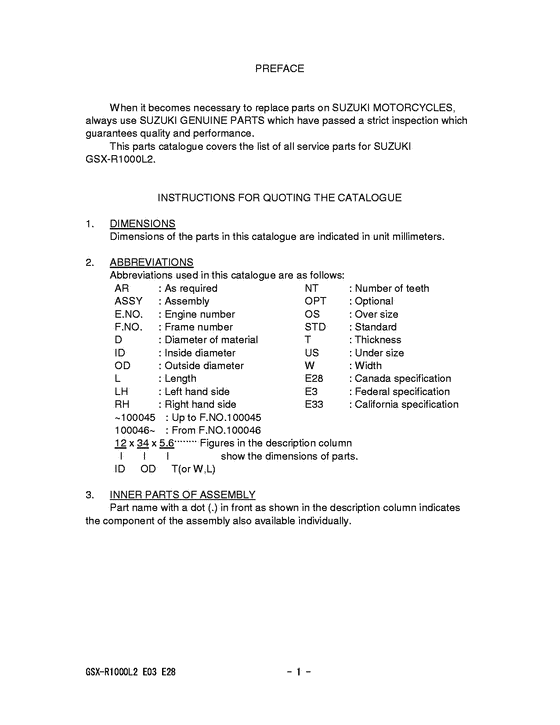 GSX-R1000 Catalog preface