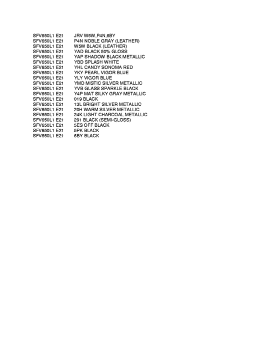 SFV650 (ABS) Color chart