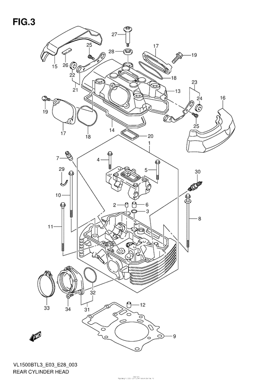VL1500BT Задняя головка цилиндров