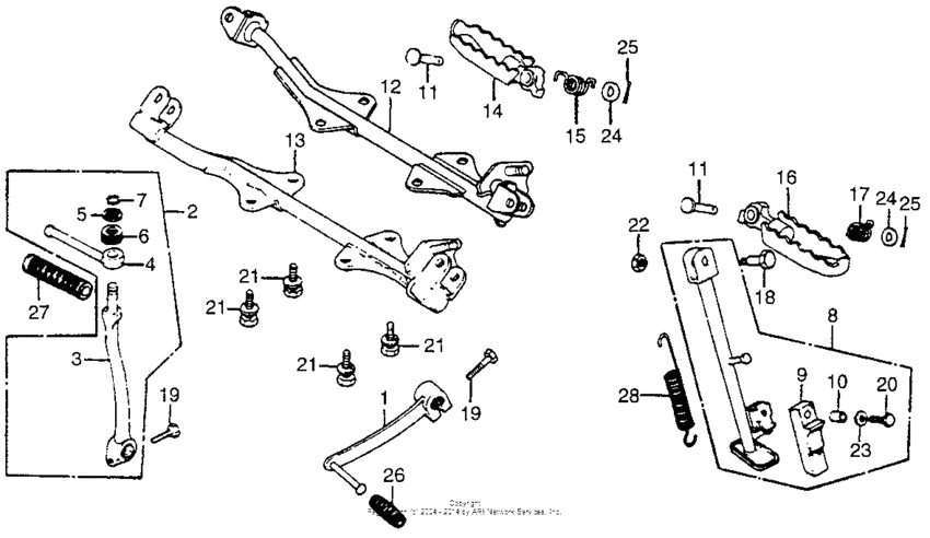 Gearshift pedal + footpegs + side stand