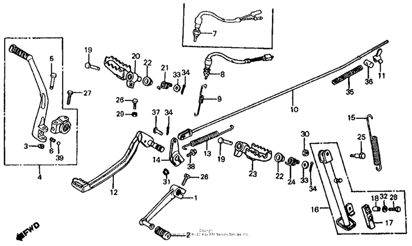 Pedals + footpegs + kick starter arm