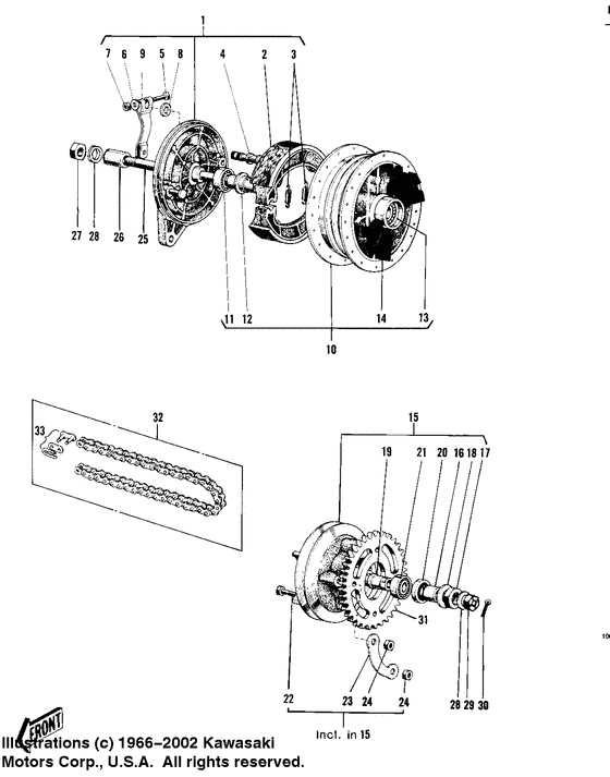 Rear hub/brake/chain