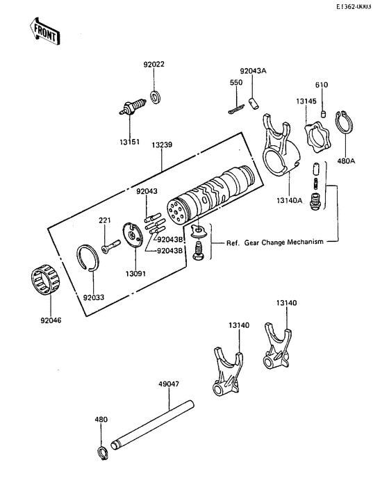 Gear change drum & forks