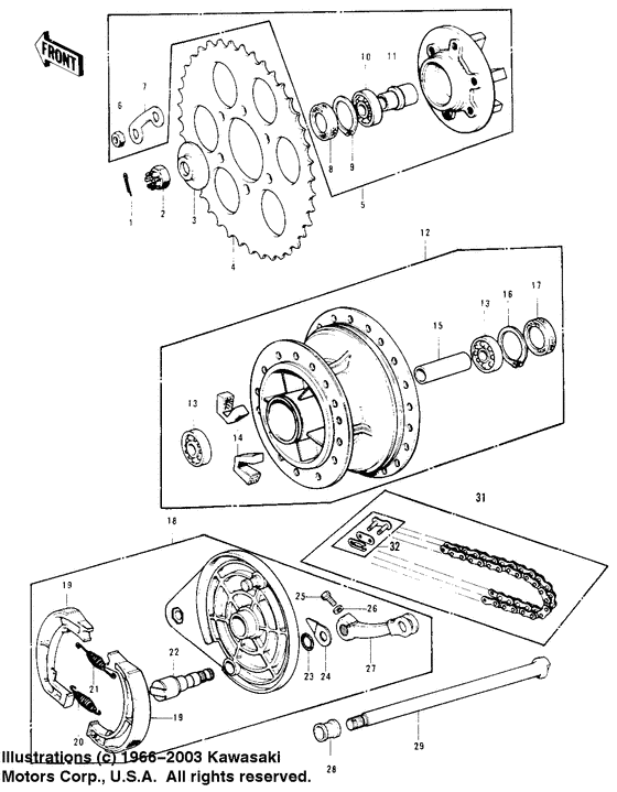 Rear hub/brake/chain