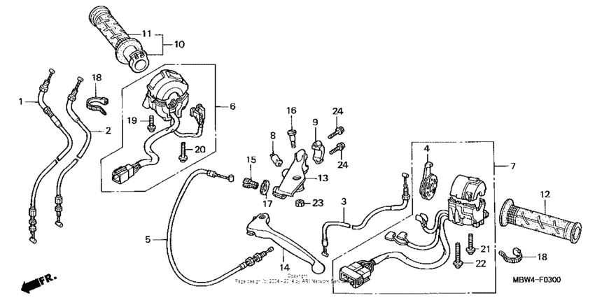 Handle lever + switch + cable ('99-'00)