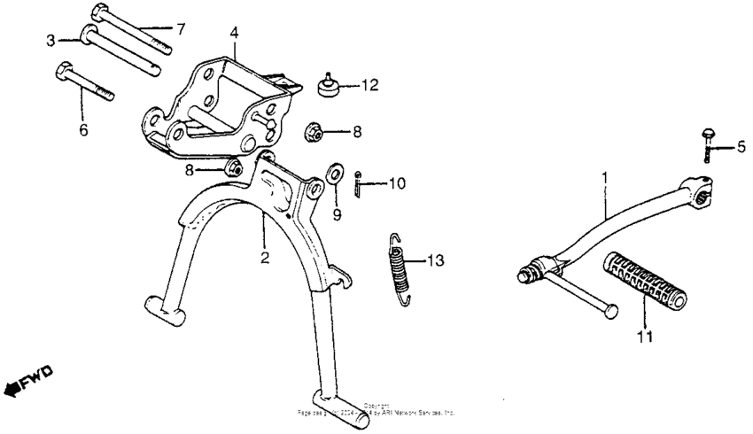 Stand + kick starter arm