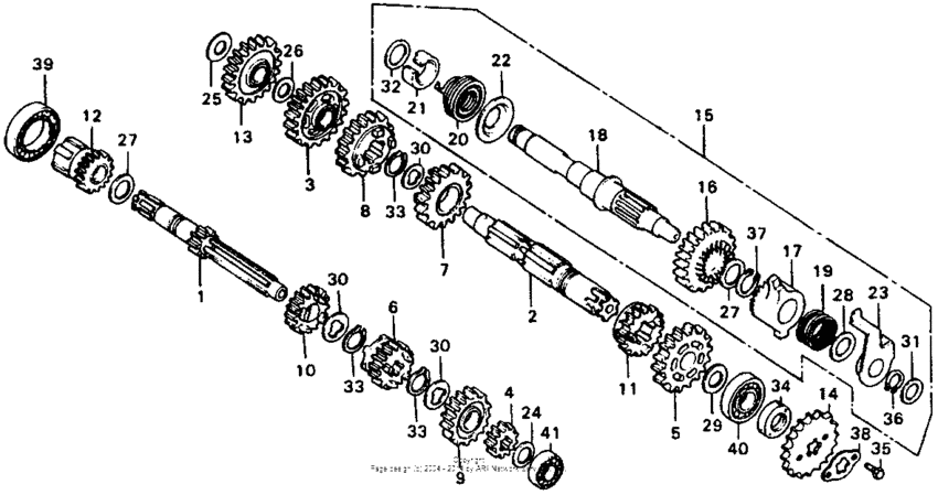 Transmission + kick starter spindle