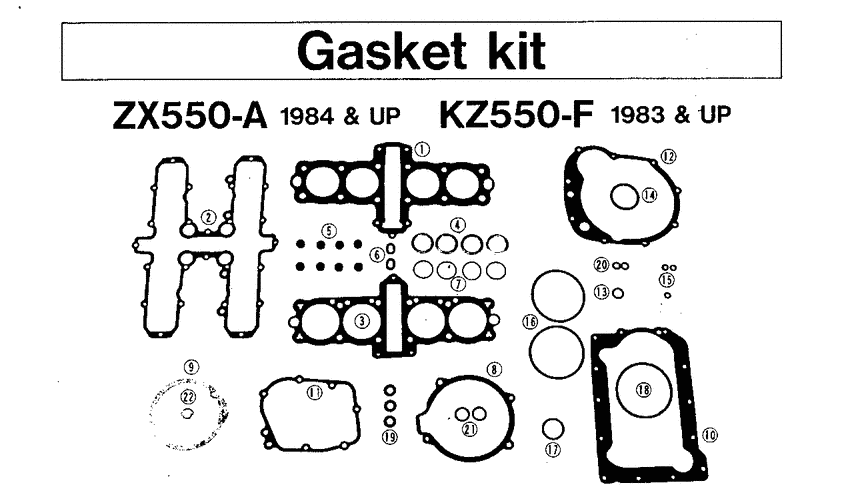 Gasket kit zx550-a 1984 & up kz550-f 1983 & up