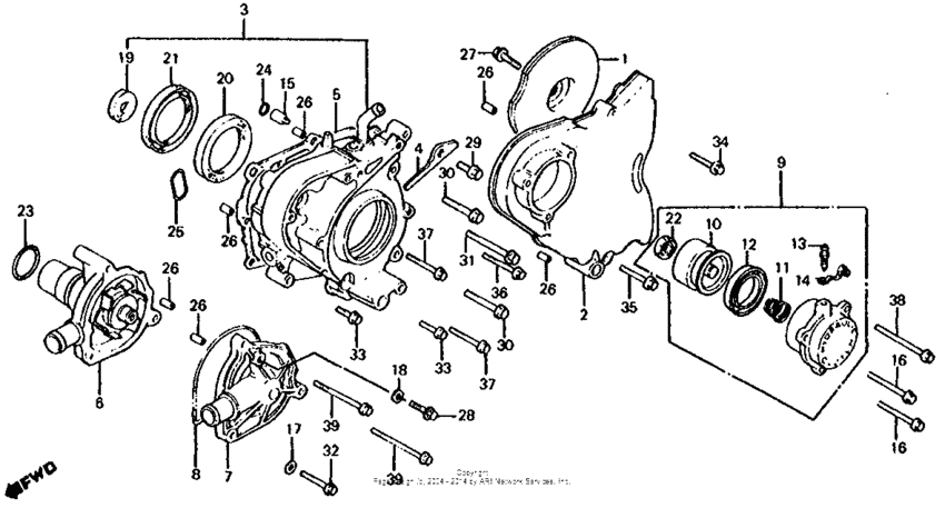 Left crankcase cover + water pump
