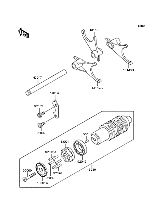Gear change drum/shift fork