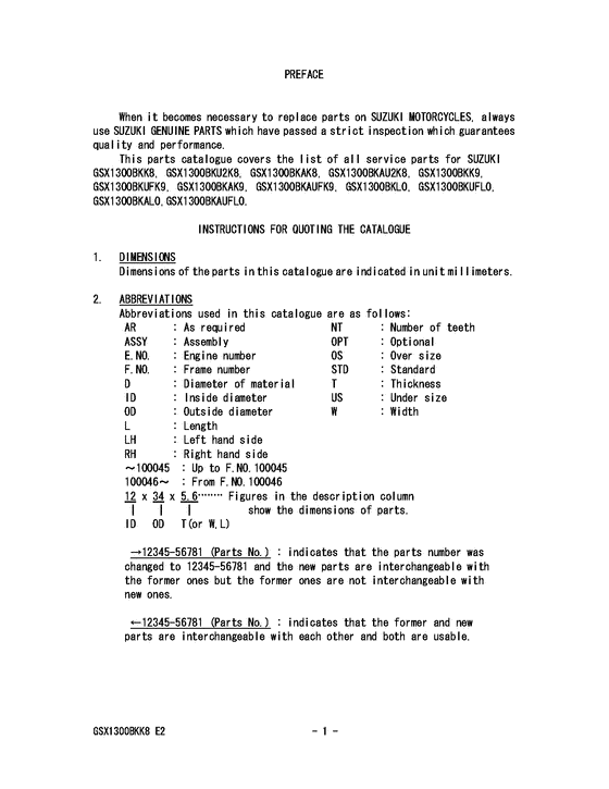 GSX1300BK (ABS) Catalog preface