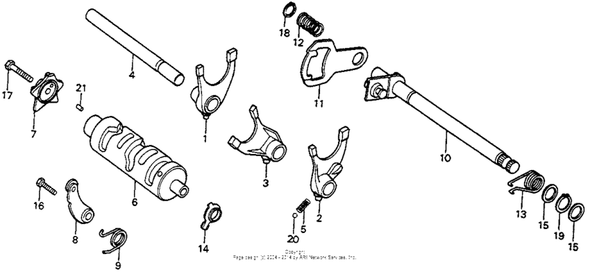 Gearshift drum + gearshift spindle