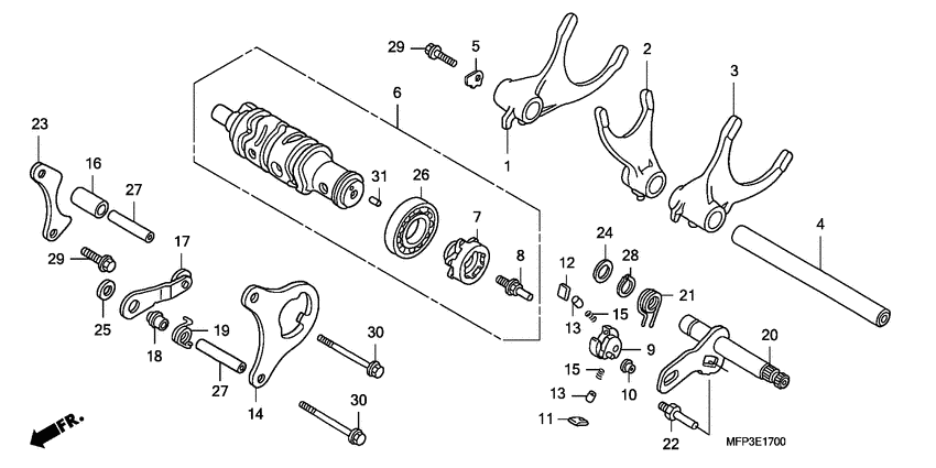 Gearshift drum/gearshift fork