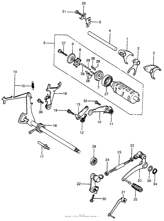 Gearshift drum + gearshift pedal