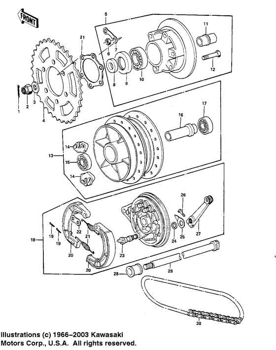 Rear hub/brake/chain