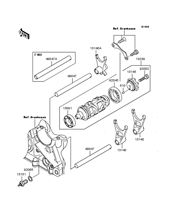 Gear change drum/shift fork