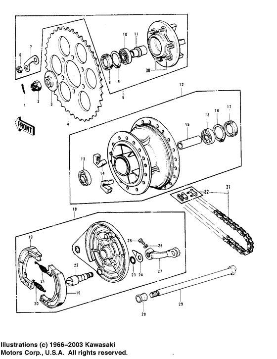 Rear hub/brake/chain