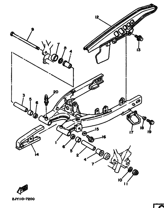 TW200E Задний рычаг и подвеска