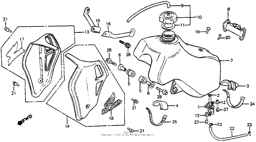 Fuel tank + radiator shroud 83