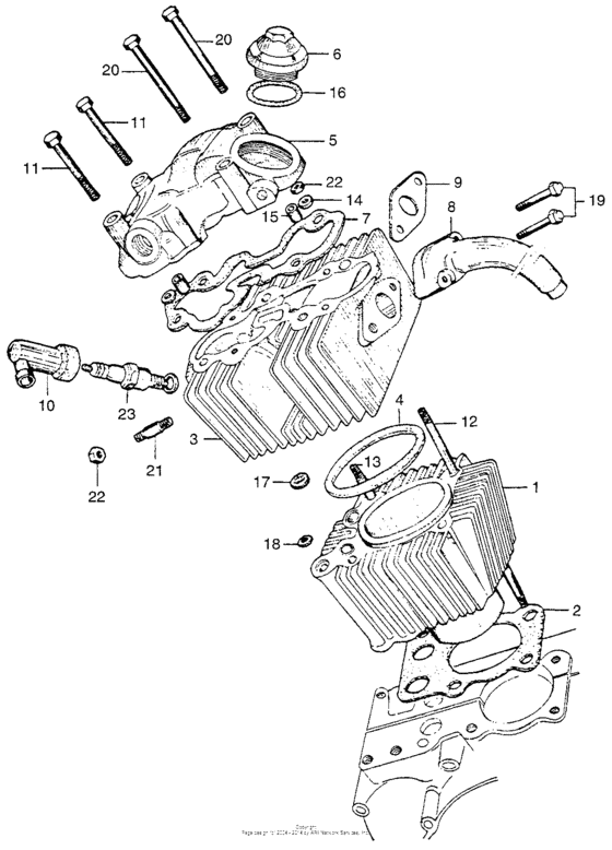 Cylinder + cylinder head + spark plug