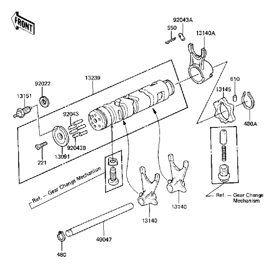 KZ750 CSR Gear change drum & forks