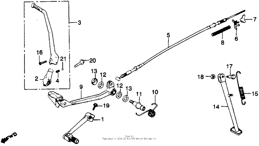 Pedal + kick starter arm