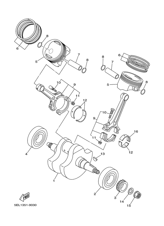 XVS1100 Коленчатый вал и поршни