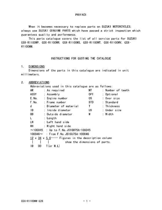 GSX-R1100 Catalog preface