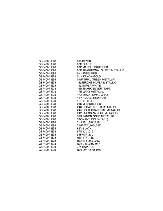 GSF400 Color chart