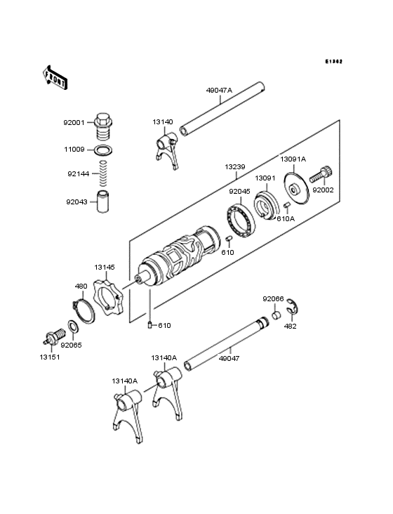EL250 Gear change drum & forks