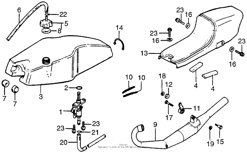 Fuel tank + seat + muffler