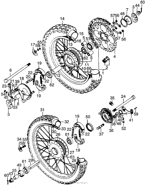 Front wheel + rear wheel