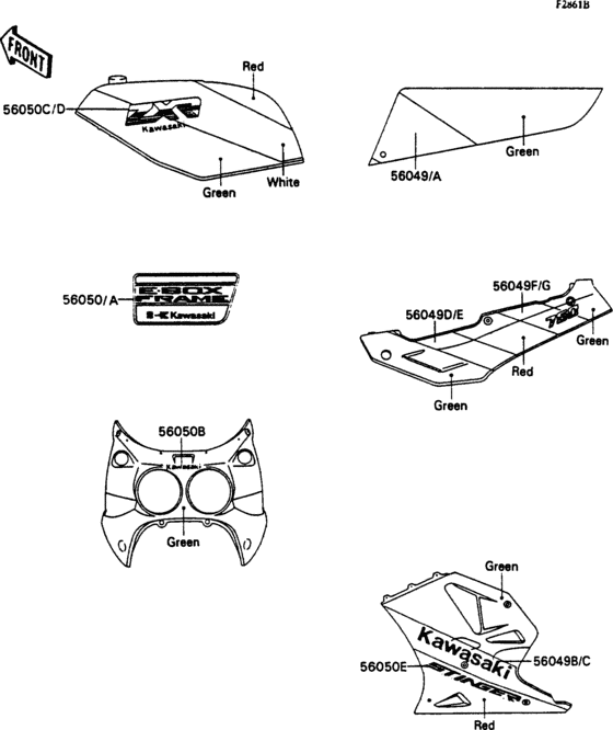 ZX750 Decals(green / red / white)