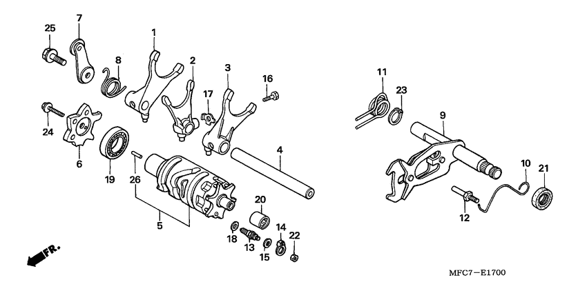 FMX650 Shift drum / shift fork