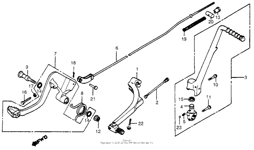 Shift pedal + kick starter arm + brake pedal 81