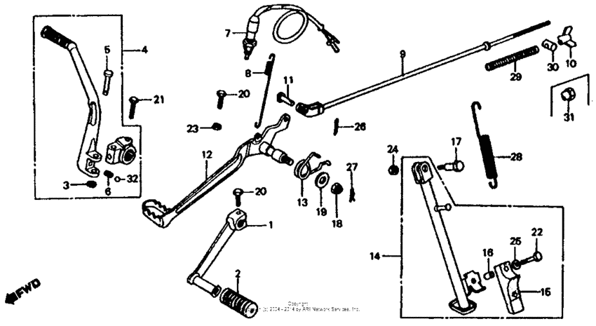 Gearshift pedal + kick starter arm