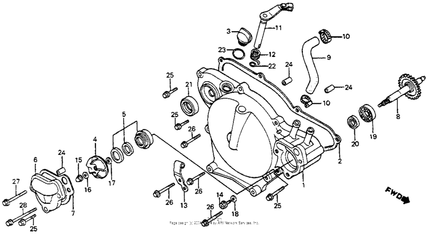 Right crankcase cover + water pump 83