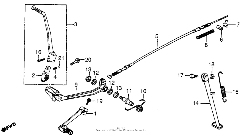 Brake pedal + gearshift pedal + kick starter arm