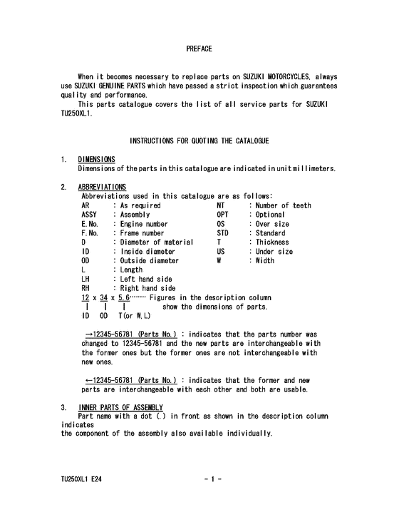 TU250 Catalog preface