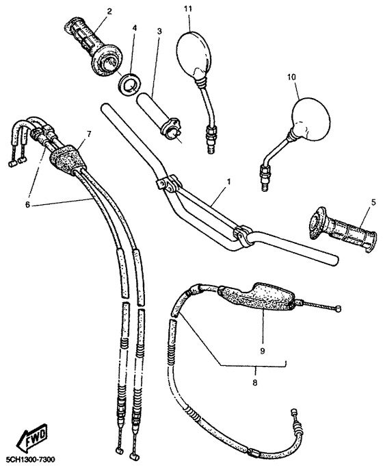 Steering handle, cable