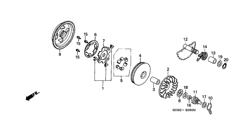 Drive face/ kick starter spindle