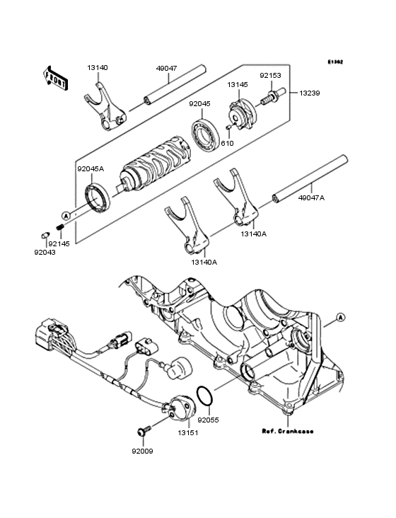 Gear change drum/shift fork