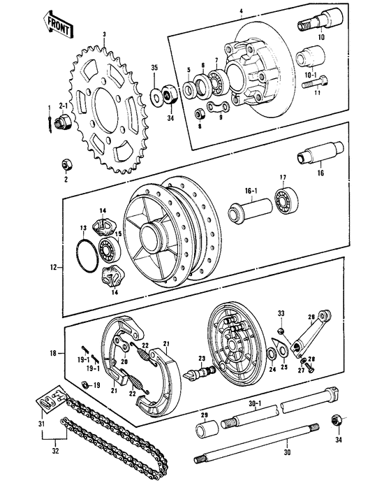 Rear hub/brake/chain