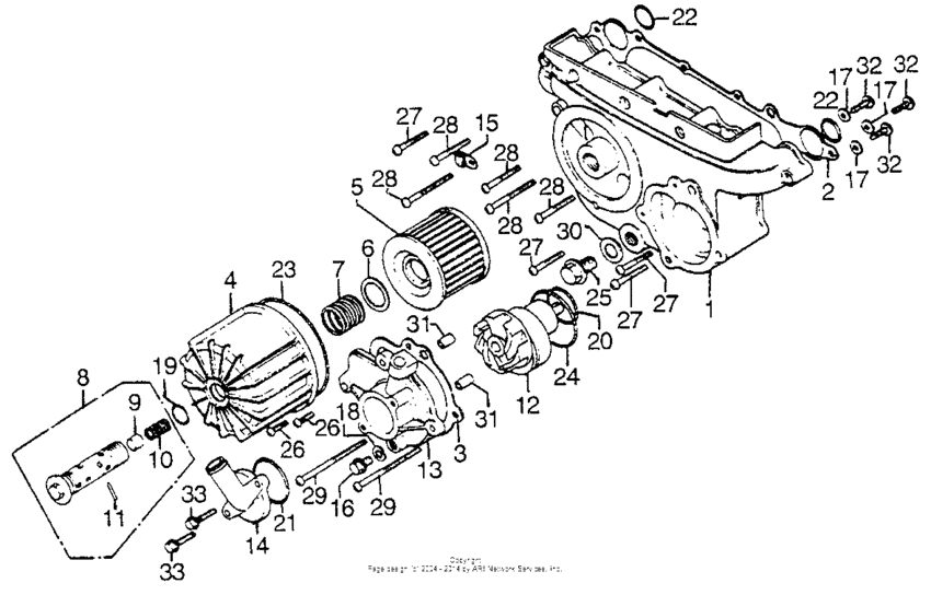 Transmission cover + water pump + oil filter