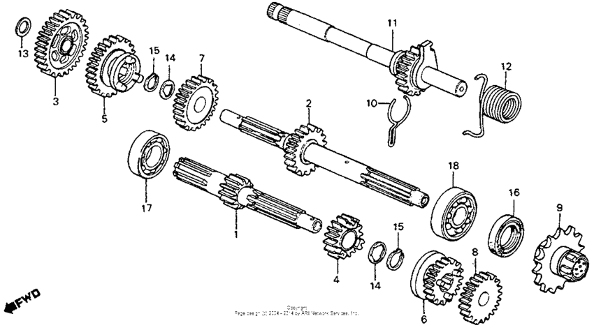 Transmission + kick starter spindle
