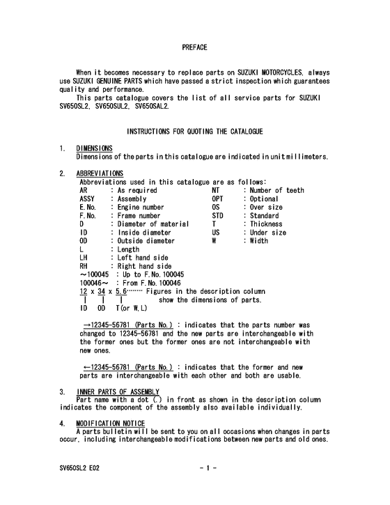 SV650 Catalog preface