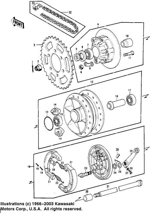 Rear hub/brake/chain