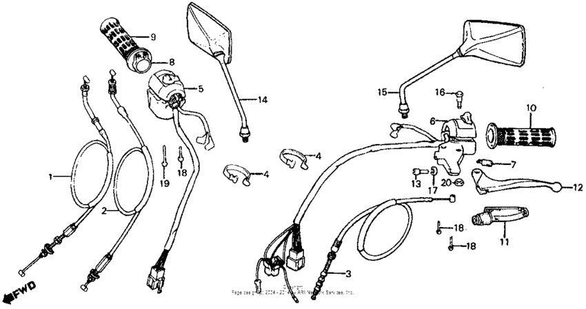 Control levers + cables + switches